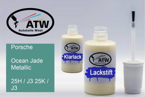 Porsche, Ocean Jade Metallic, 25H / J3 25K / J3: 20ml Lackstift + 20ml Klarlack - Set, von ATW Autoteile West.